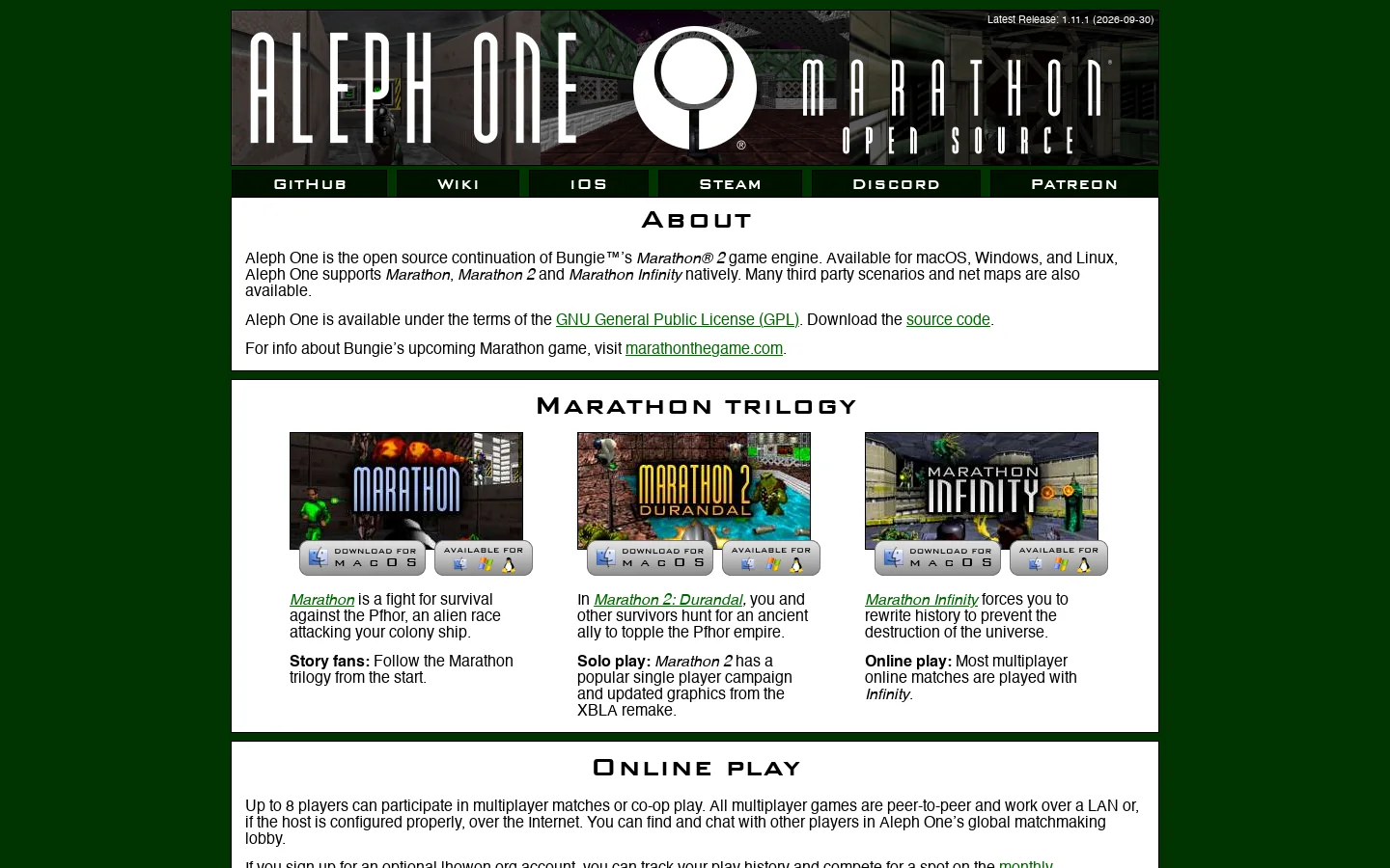 Aleph One Homepage screenshot