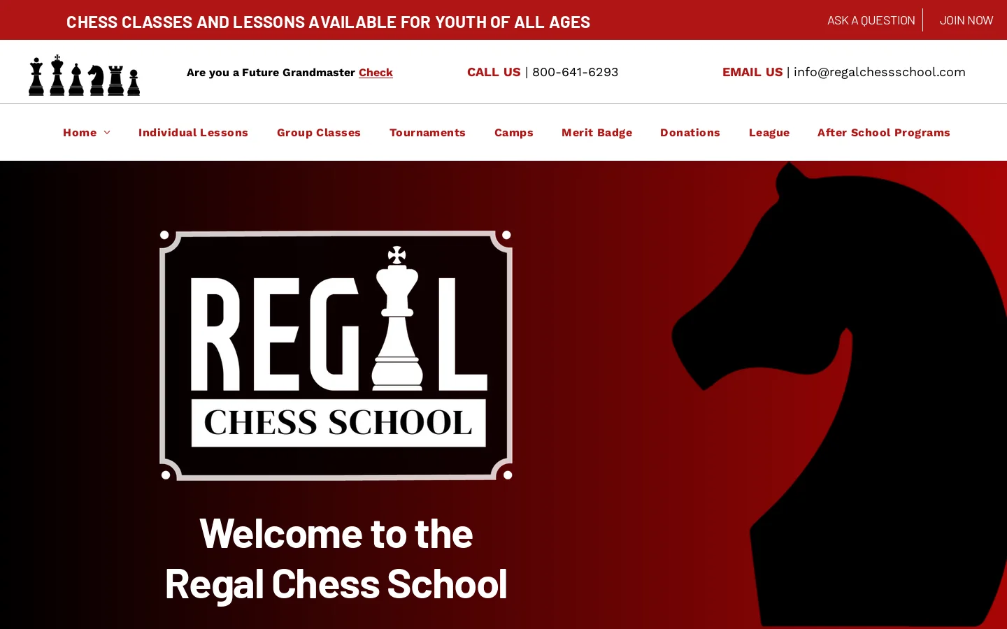 Regal Chess School Homepage screenshot