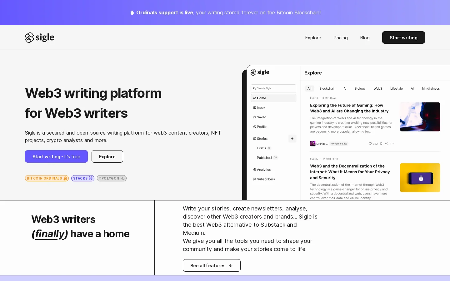 Sigle Homepage screenshot