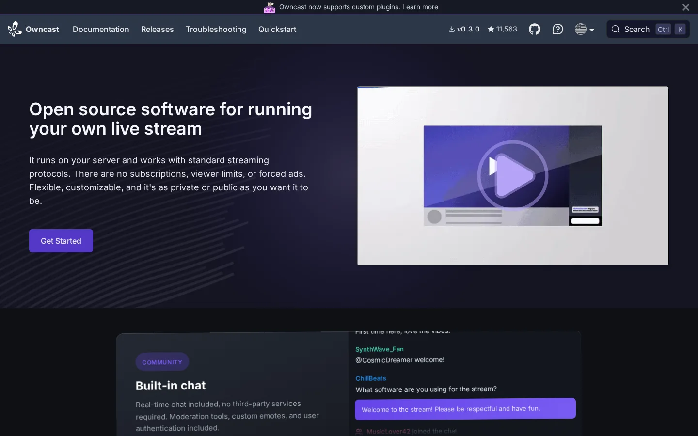 Owncast Homepage screenshot