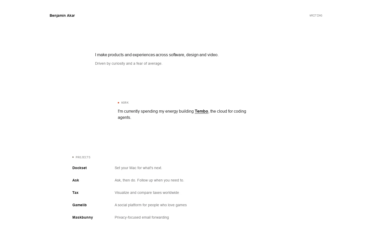 Benjamin Akar Homepage screenshot