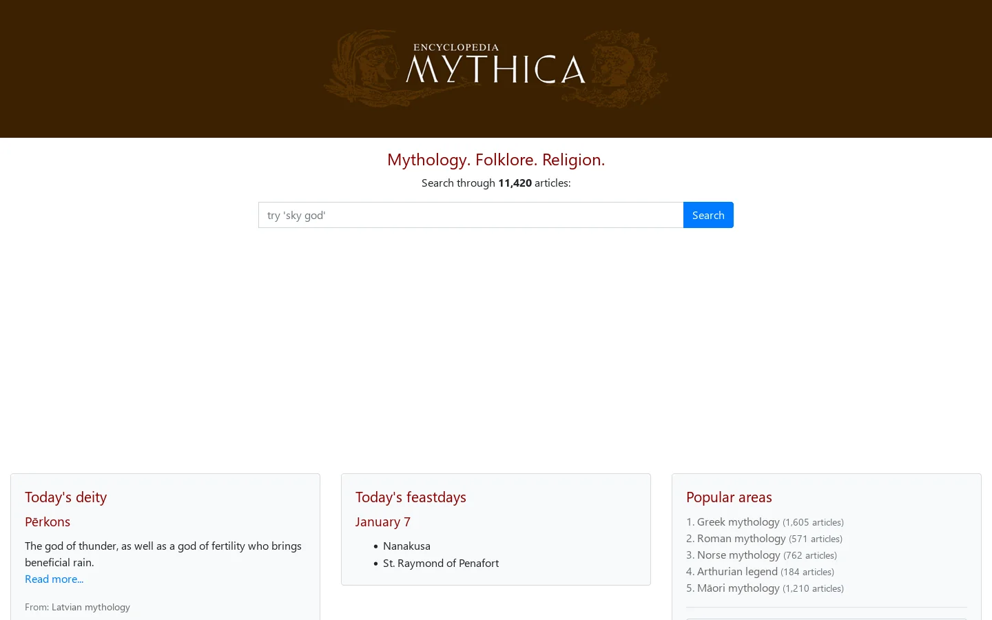 Encyclopedia Mythica Homepage screenshot