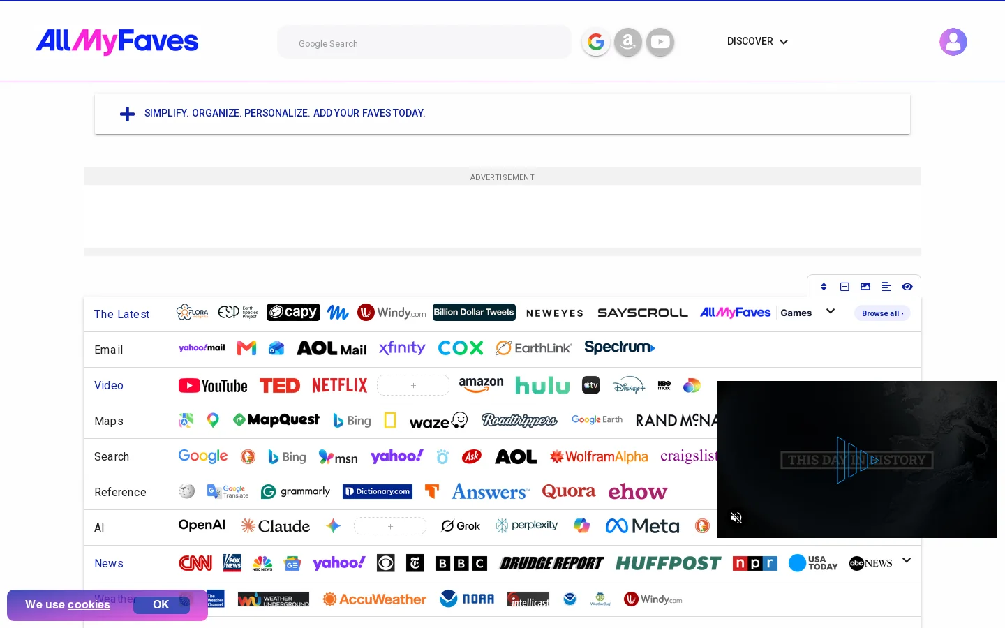 AllMyFaves Homepage screenshot