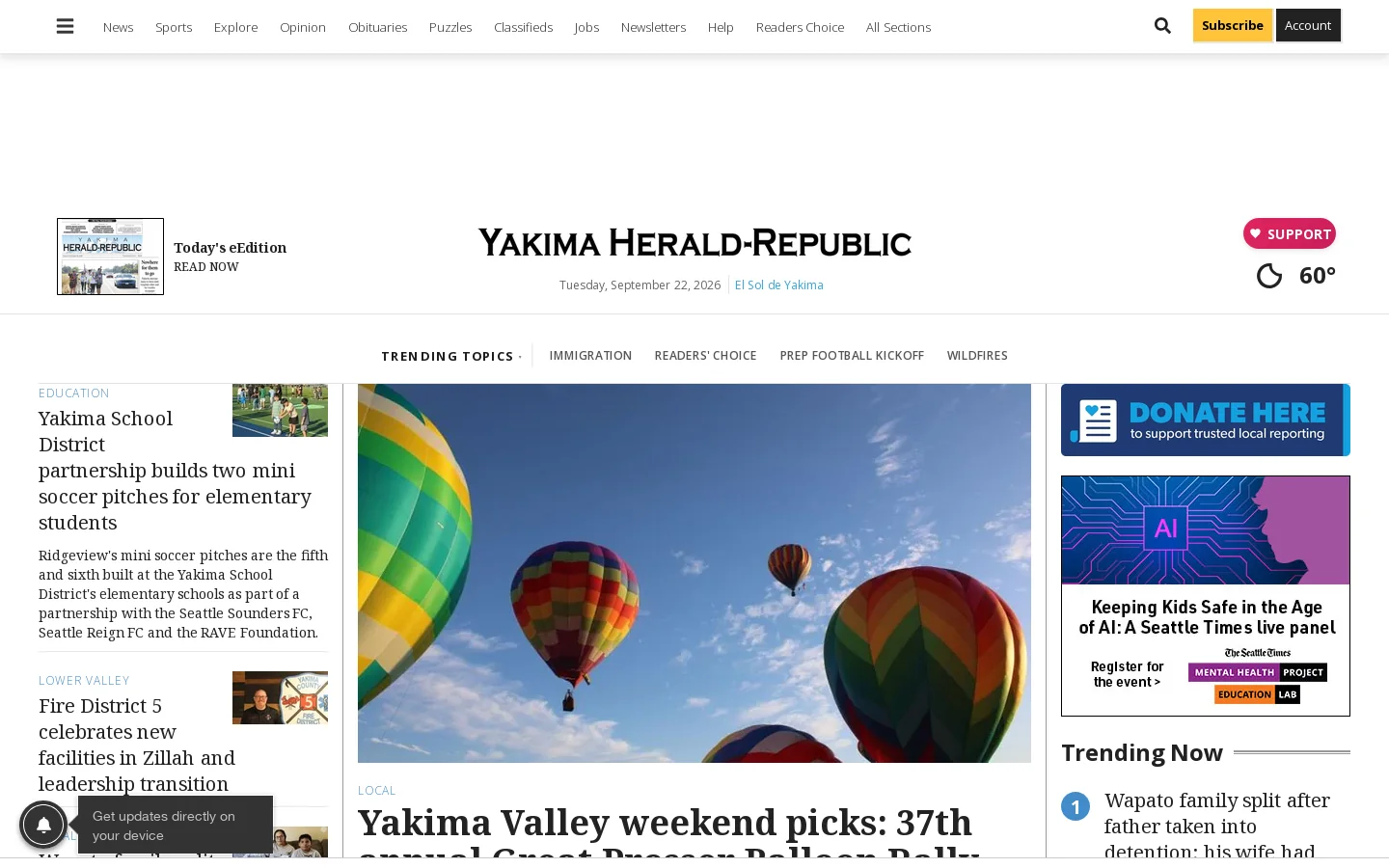 Yakima Herald-Republic Homepage screenshot