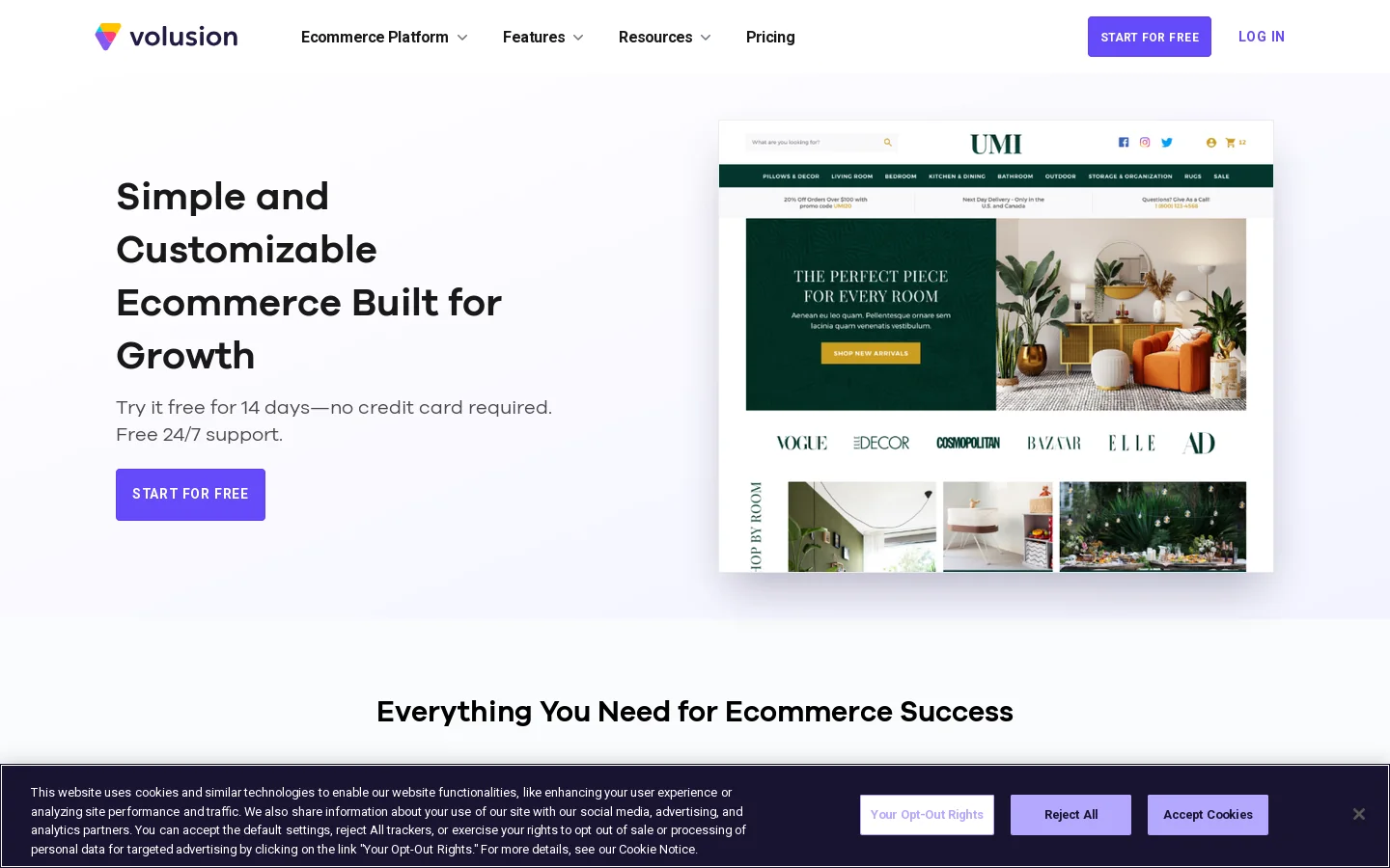 Volusion Homepage screenshot