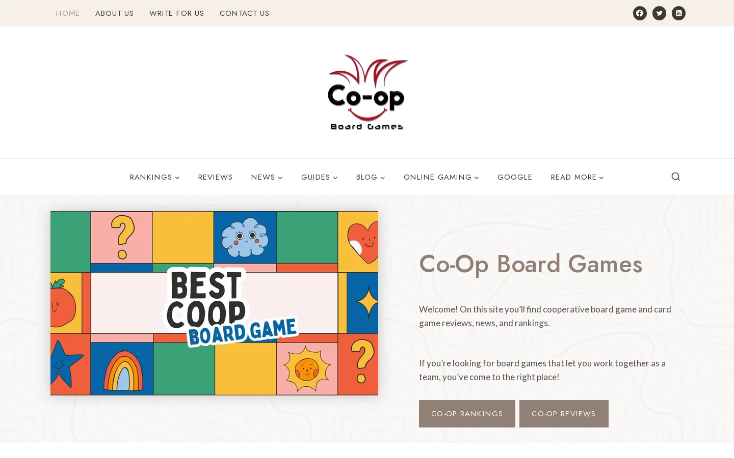 Co-op Board Games Homepage screenshot