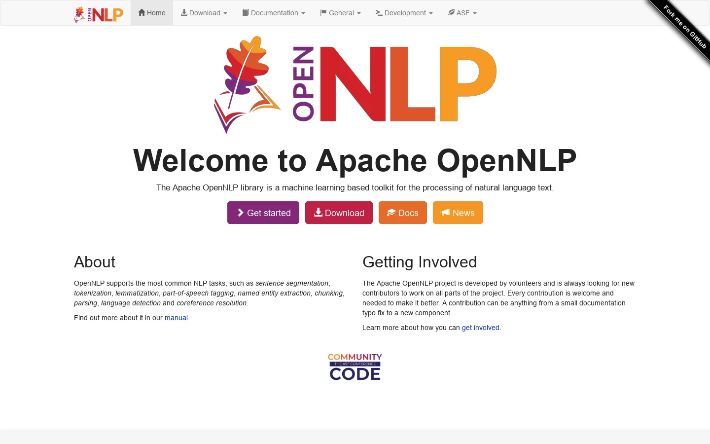 Apache OpenNLP Homepage screenshot