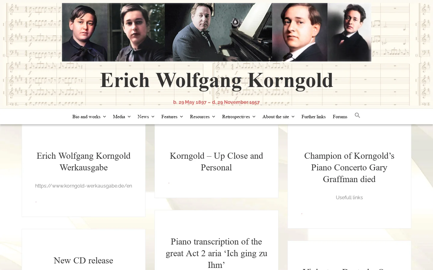Erich Wolfgang Korngold – b. 29 May 1897 – d. 29 November 1957 Homepage screenshot