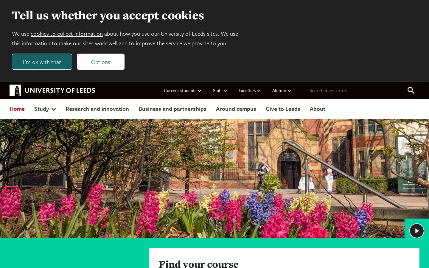University of Leeds Homepage screenshot