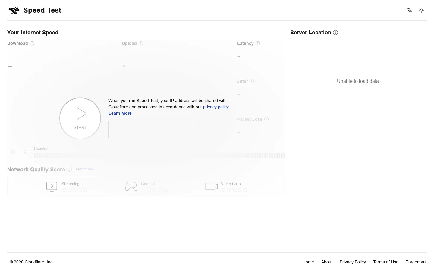 Internet Speed Test - Measure Network Performance | Cloudflare Homepage screenshot