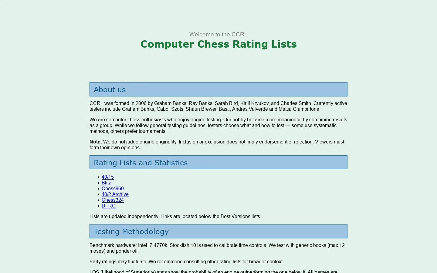 Computer Chess Rating Lists Homepage screenshot