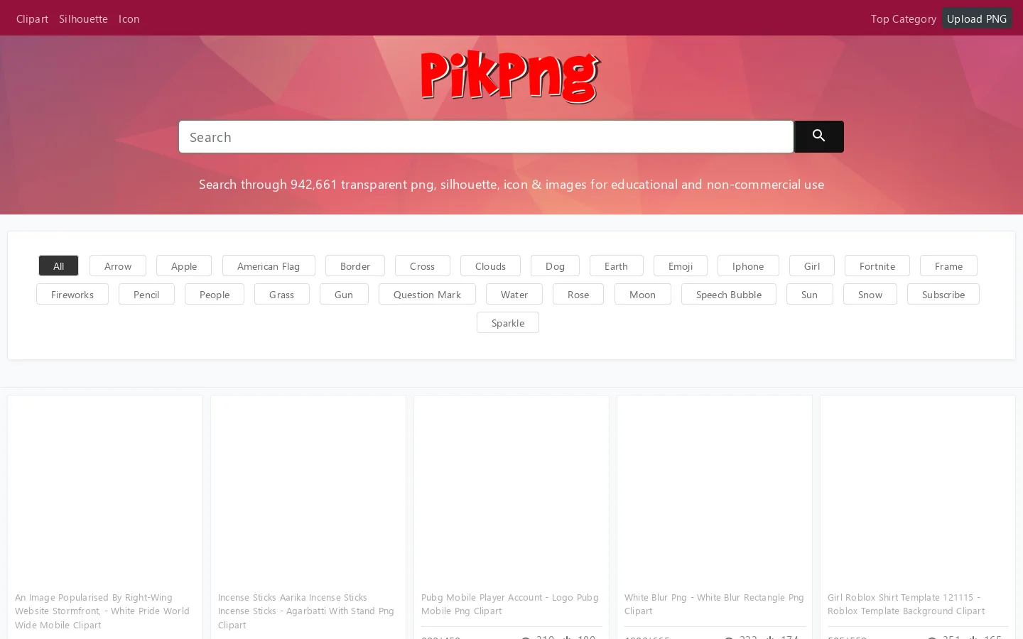 PikPng Homepage screenshot