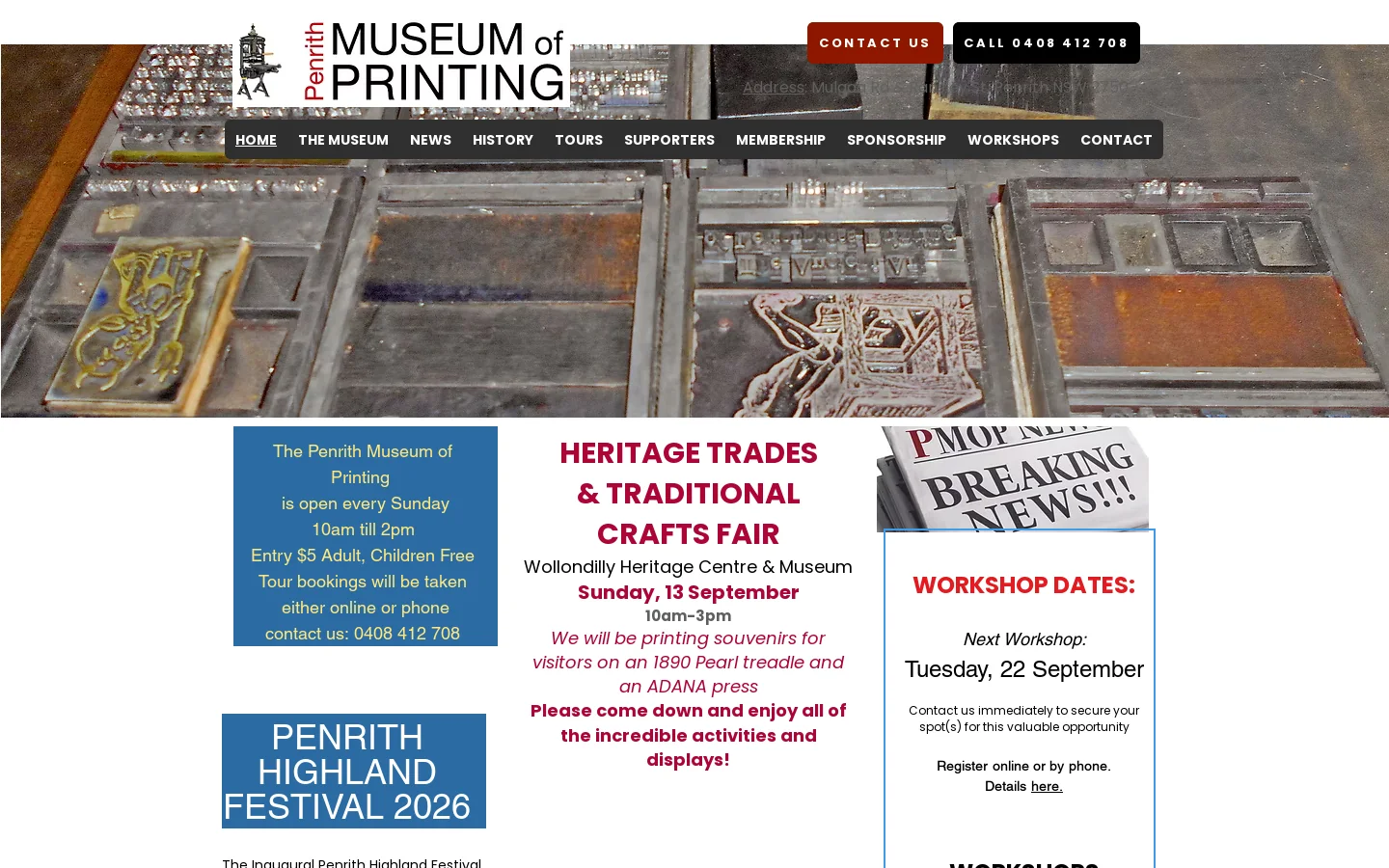 The Penrith Museum of Printing Homepage screenshot
