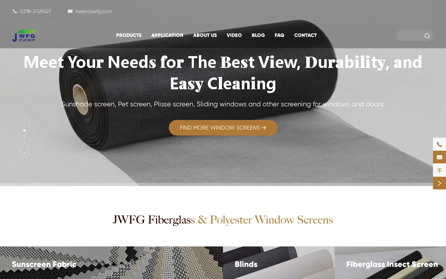 JWFG Window Screen Roll Manufacturer/Supplier, Door and Window Mesh Net Bulk Wholesale Homepage screenshot
