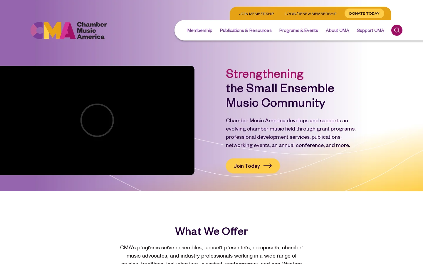 Chamber Music America Homepage screenshot