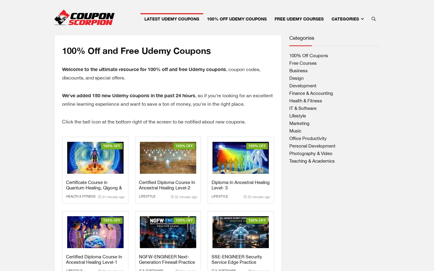 100% Off & Free Udemy Coupons September 2026 Homepage screenshot