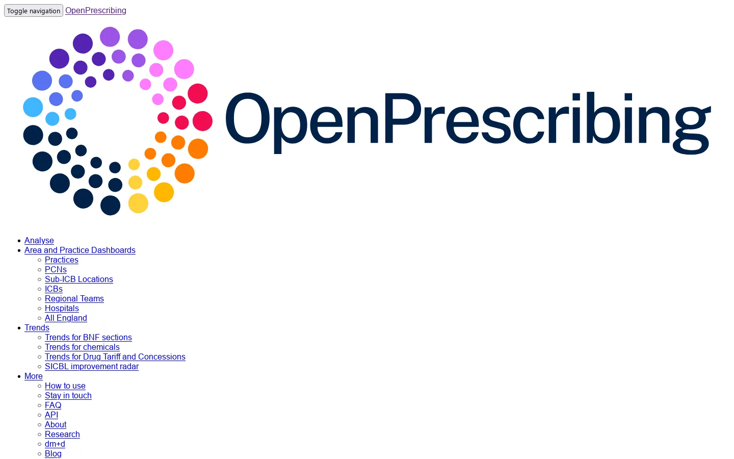 OpenPrescribing Homepage screenshot