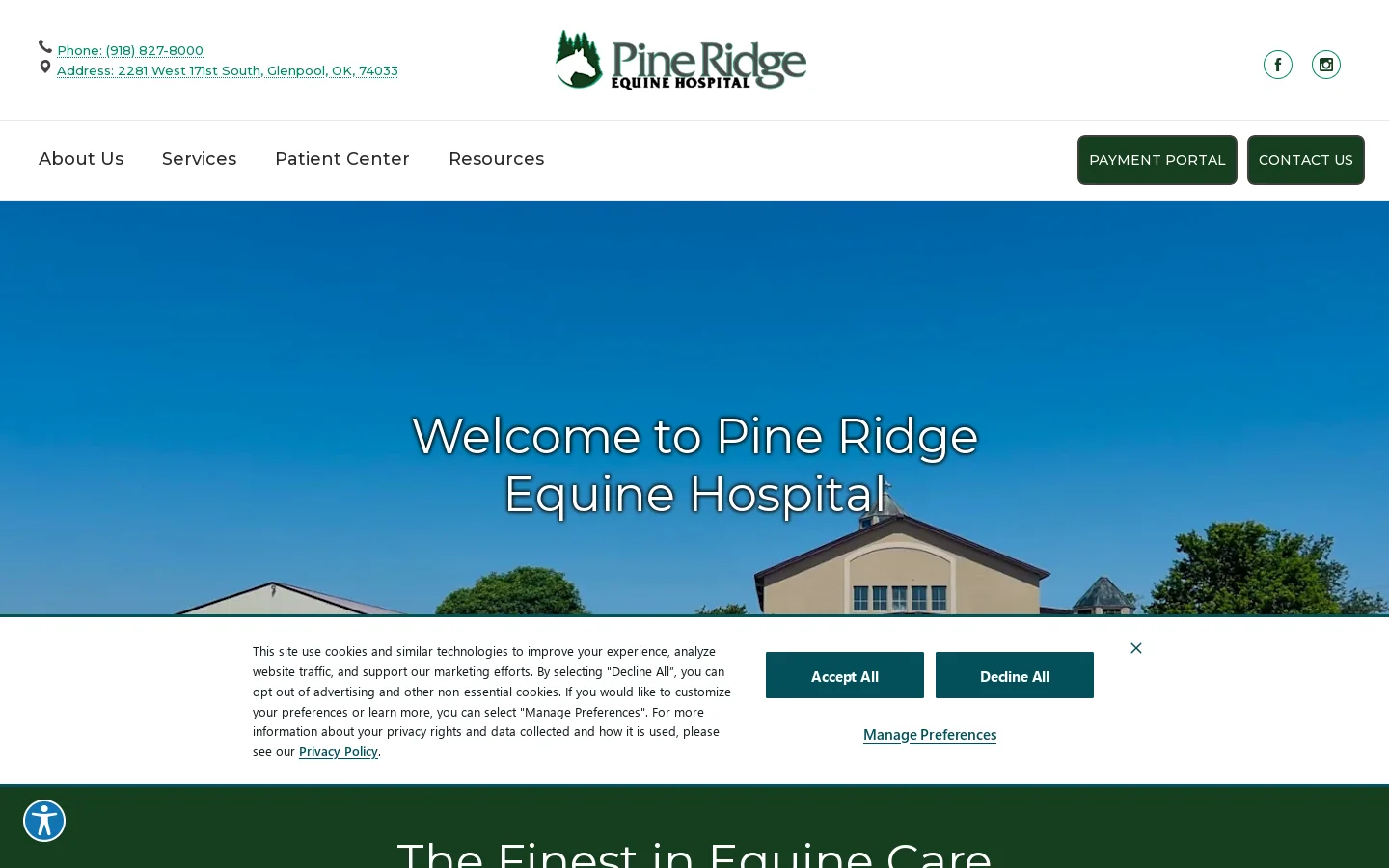 Pine Ridge Equine Hospital Homepage screenshot