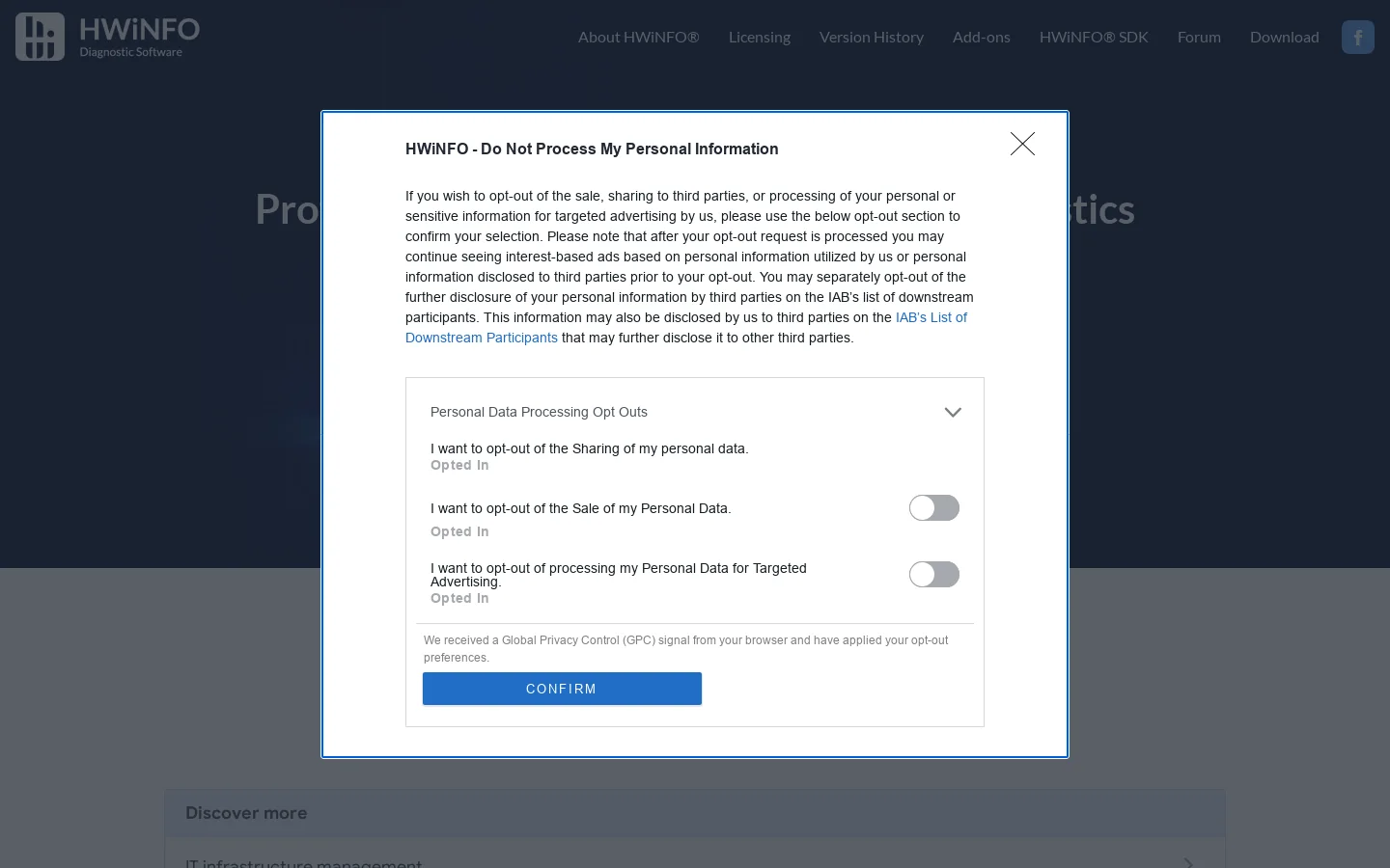 HWiNFO Homepage screenshot