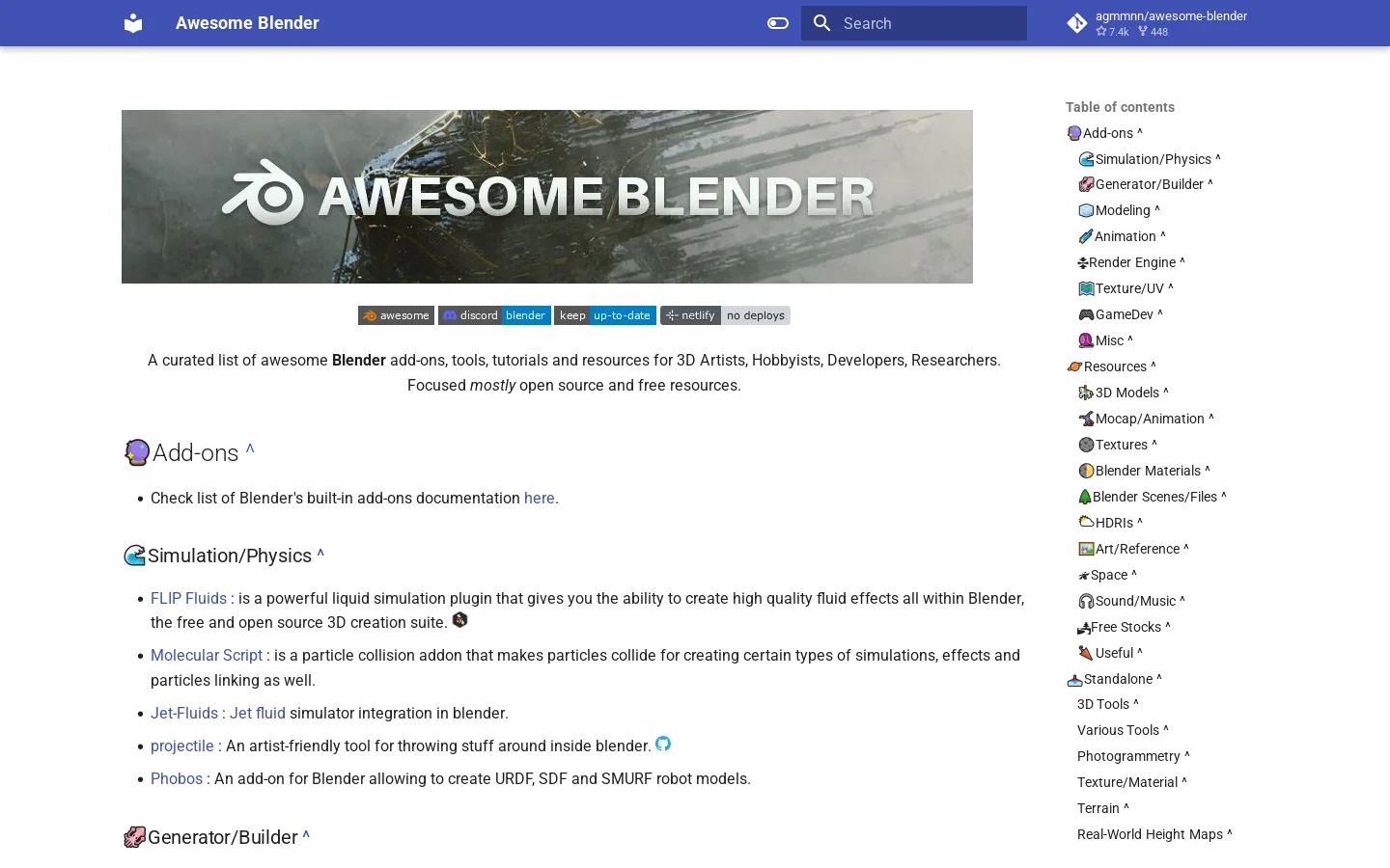 Awesome Blender Homepage screenshot