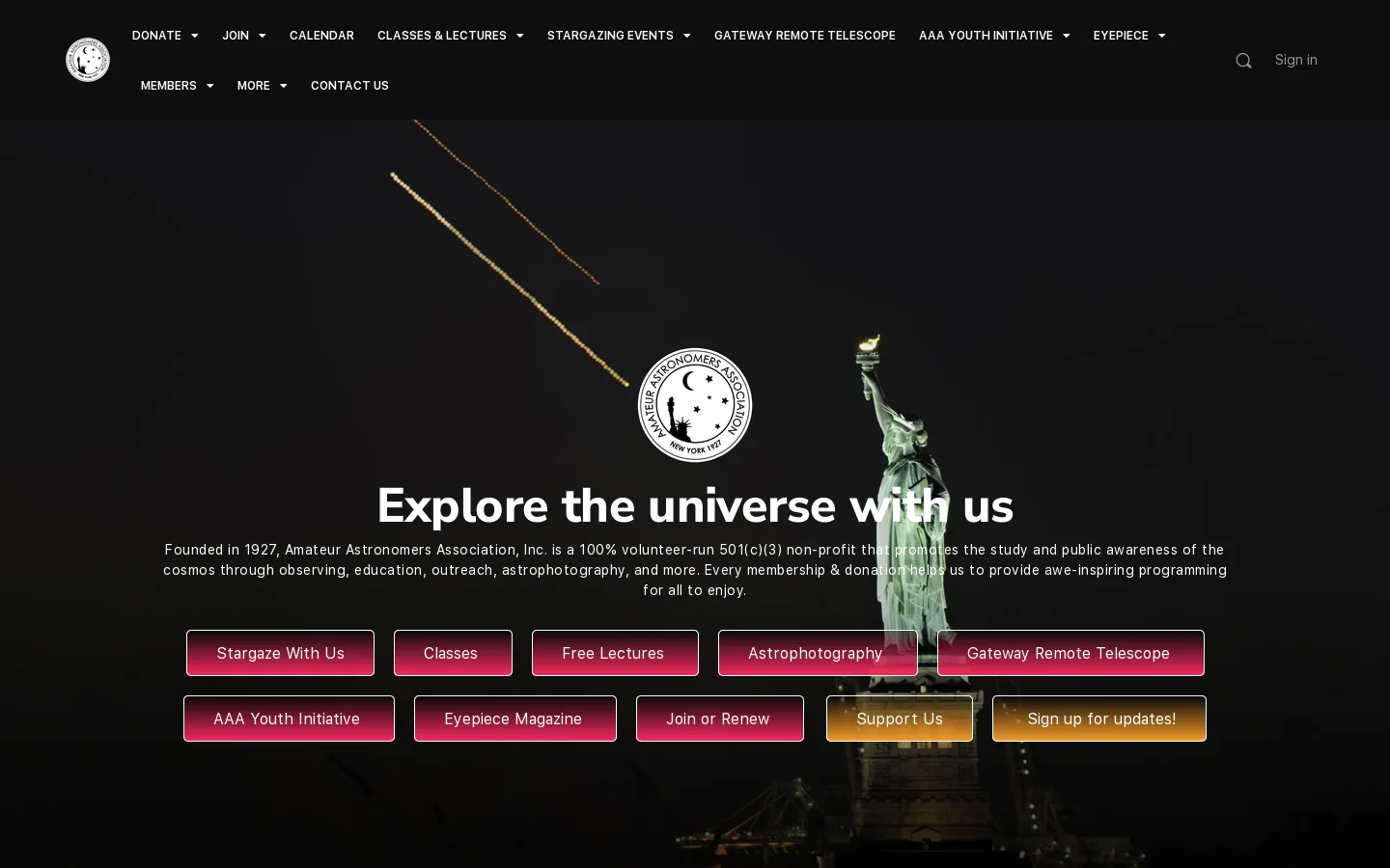 Amateur Astronomers Association Homepage screenshot