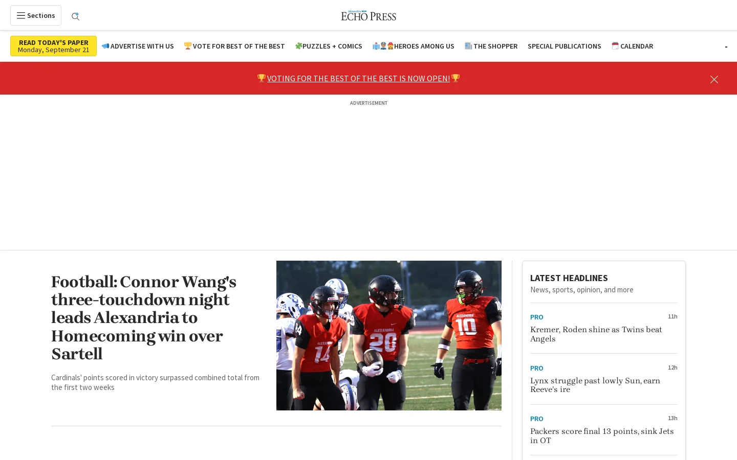 Alexandria Echo Press | Alexandria, Minnesota Homepage screenshot