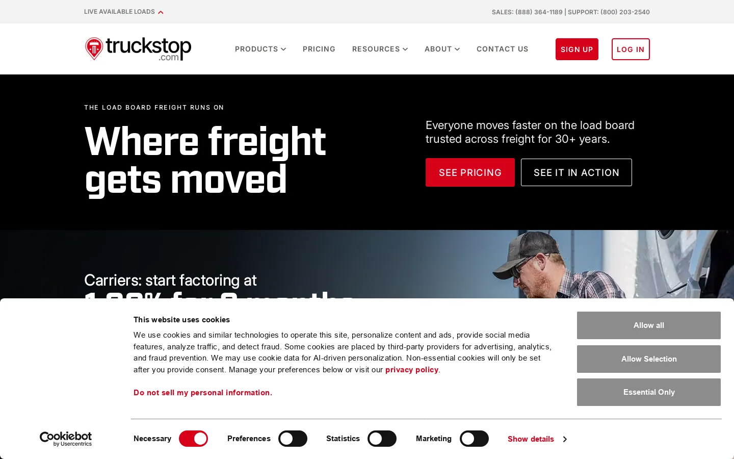 Truckstop Homepage screenshot