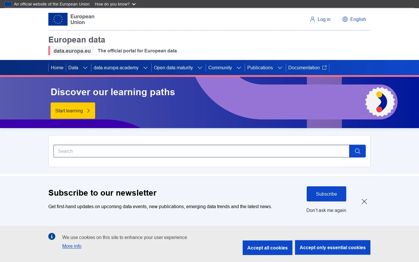 The European Data Portal Homepage screenshot