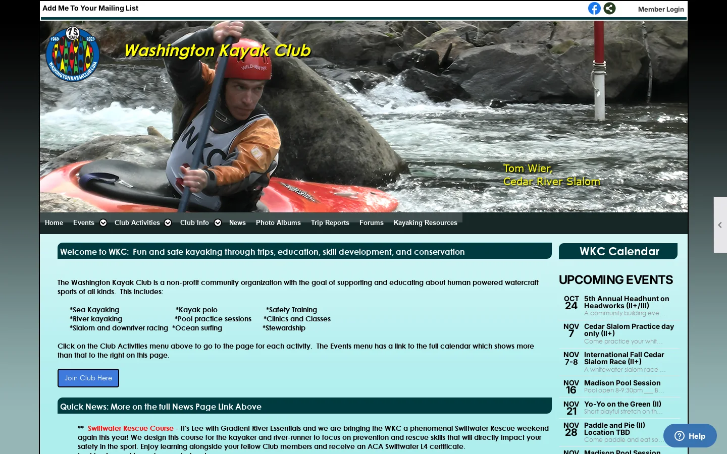Home - Washington Kayak Club Homepage screenshot