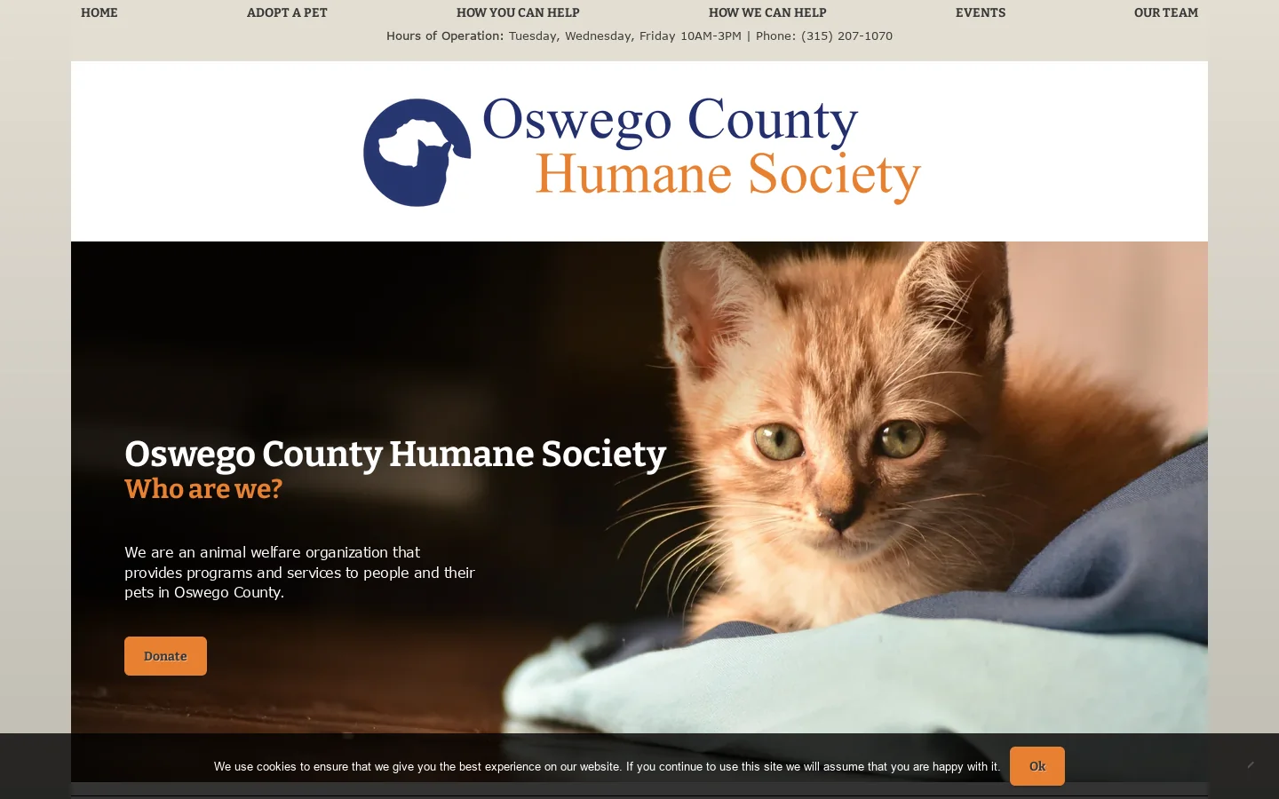 Oswego County Humane Society Homepage screenshot