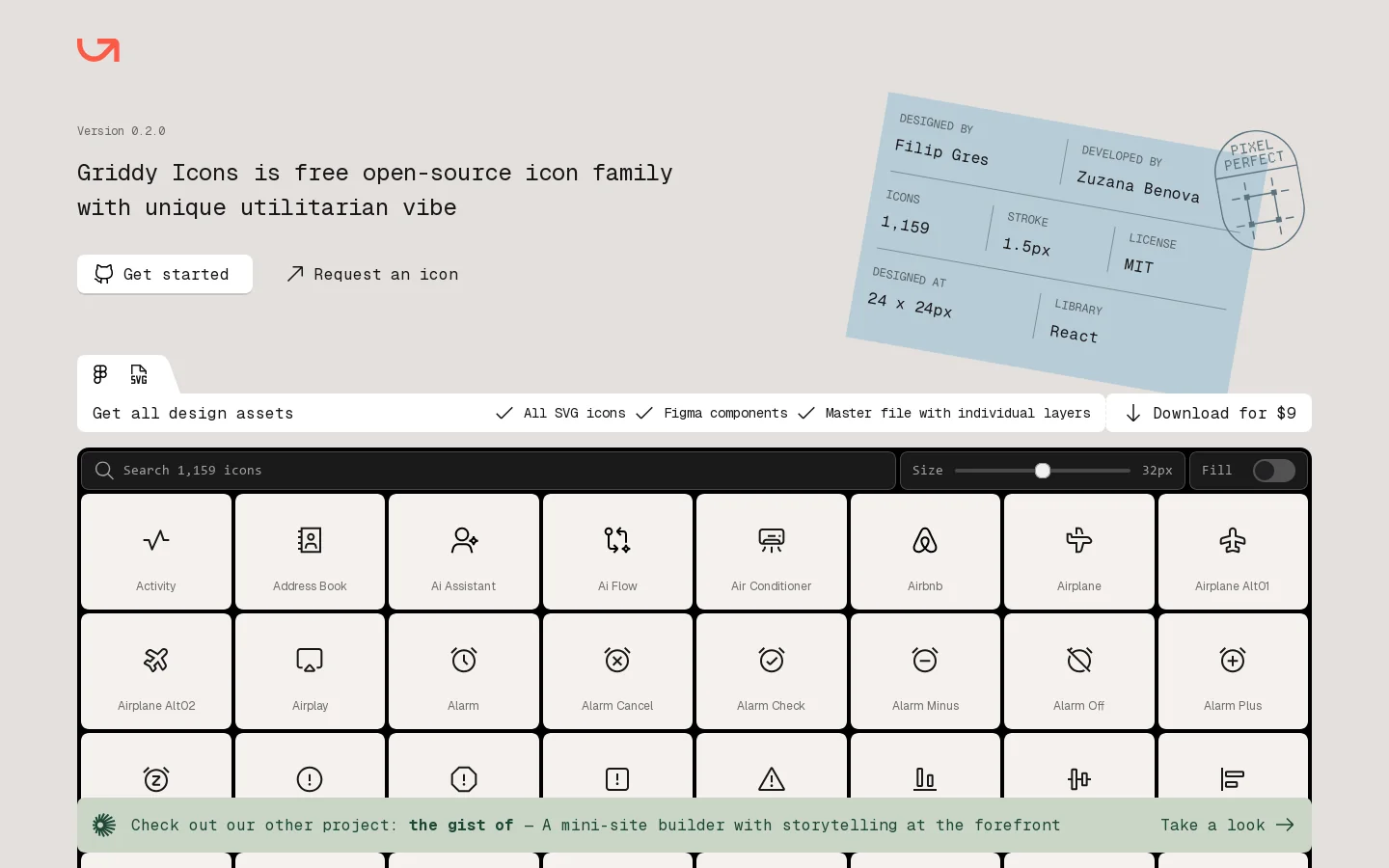 Griddy Icons Homepage screenshot
