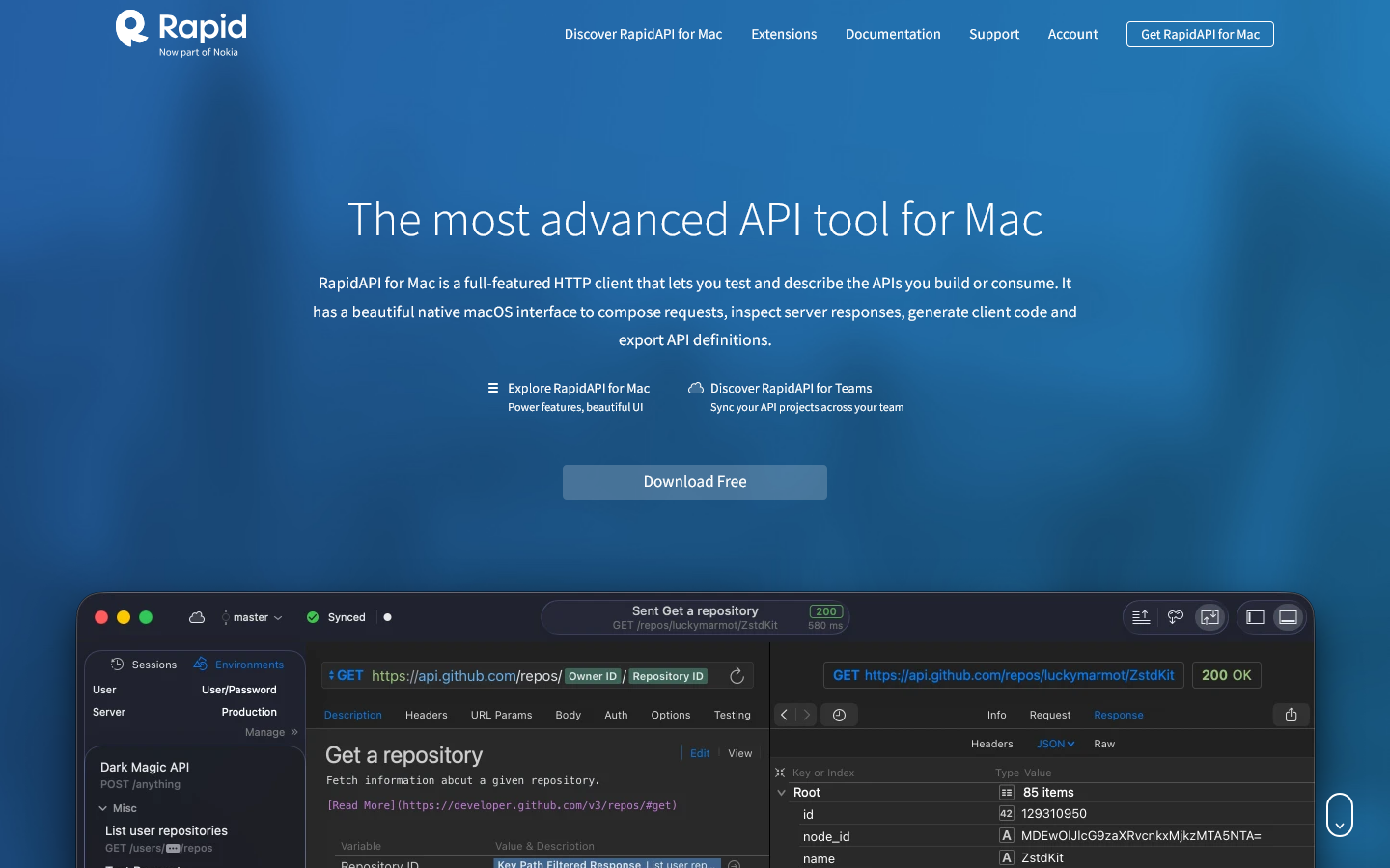 RapidAPI for Mac – The most advanced API tool for Mac Homepage screenshot