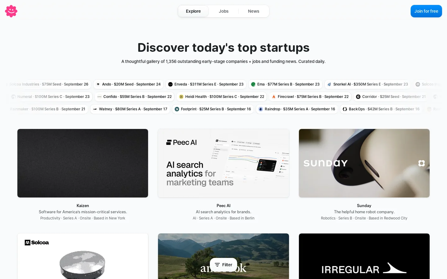 startups.gallery Homepage screenshot
