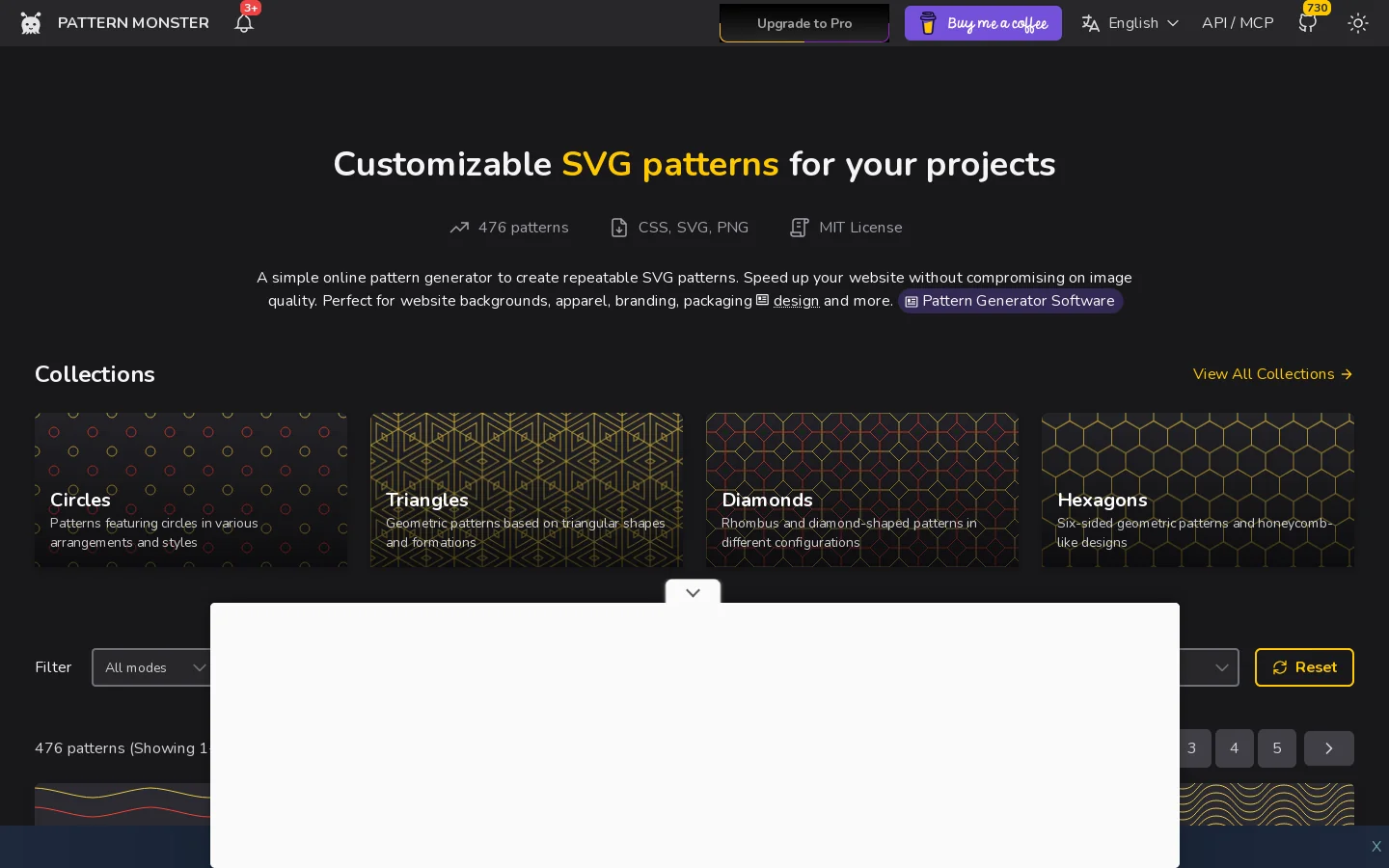 Pattern Monster Homepage screenshot