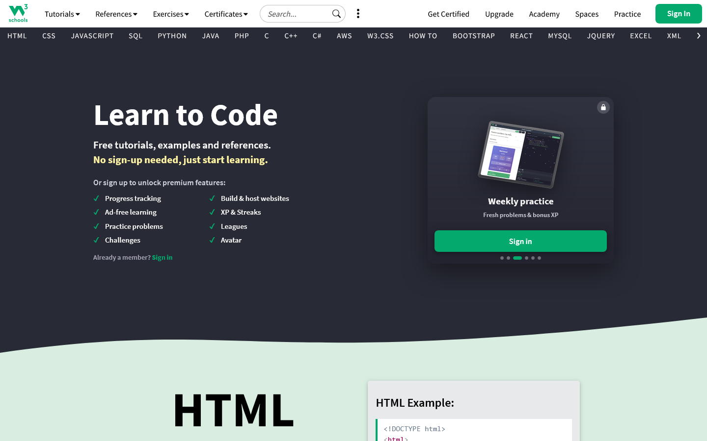 W3Schools Online Web Tutorials Homepage screenshot