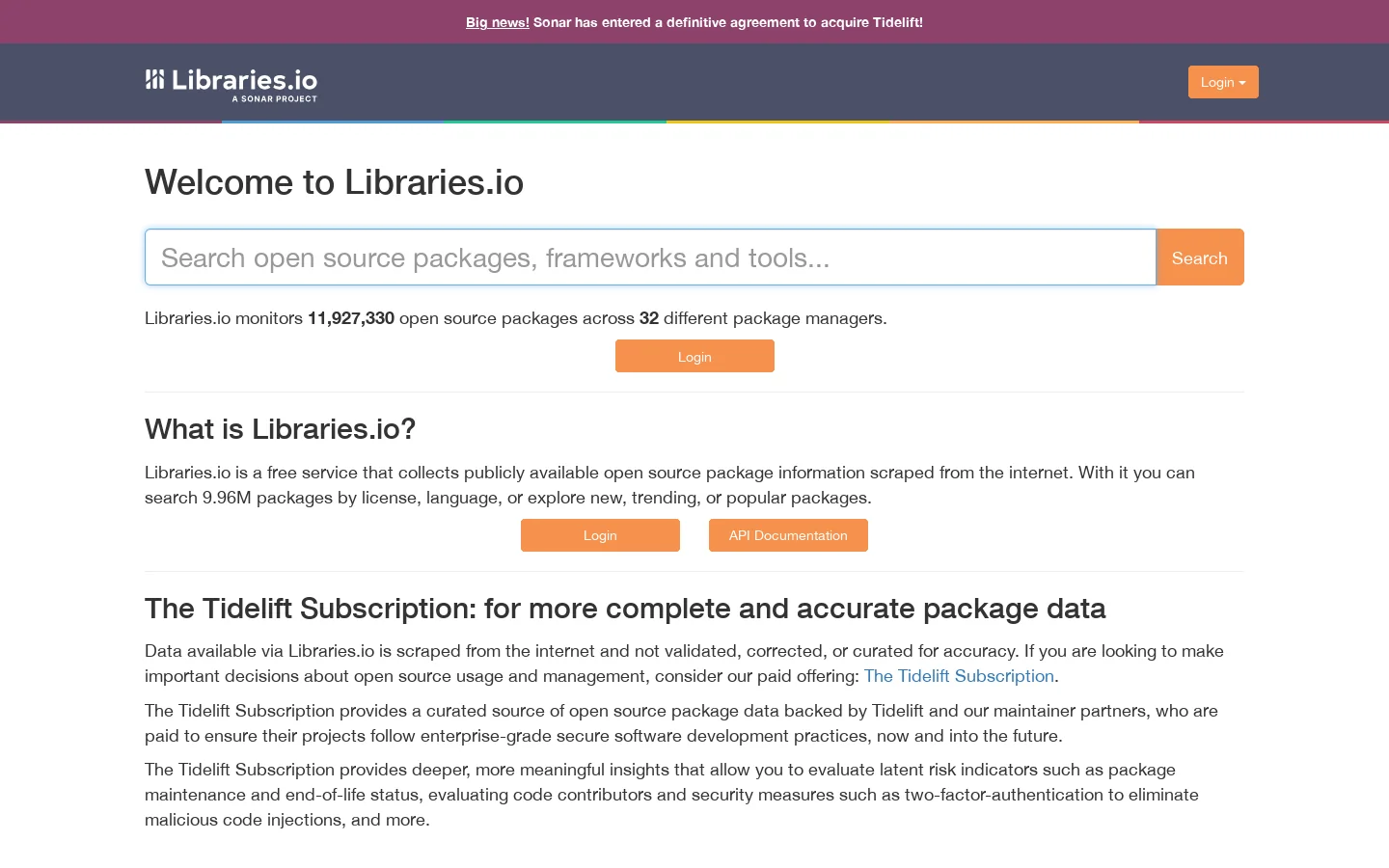 Libraries.io Homepage screenshot