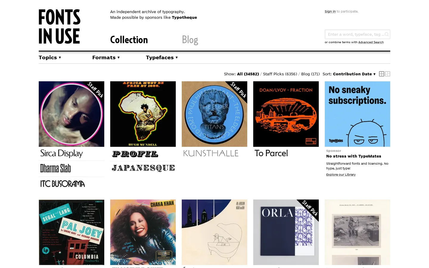 Fonts In Use Homepage screenshot