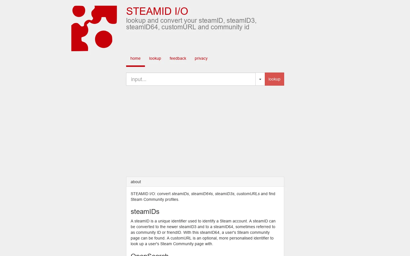 STEAMID I/O Homepage screenshot