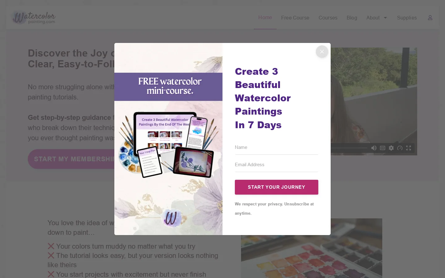 Watercolor Painting Homepage screenshot