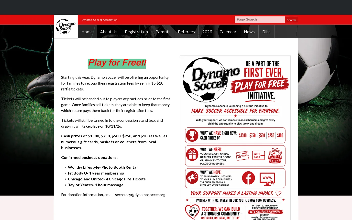 Dynamo Soccer Association Homepage screenshot