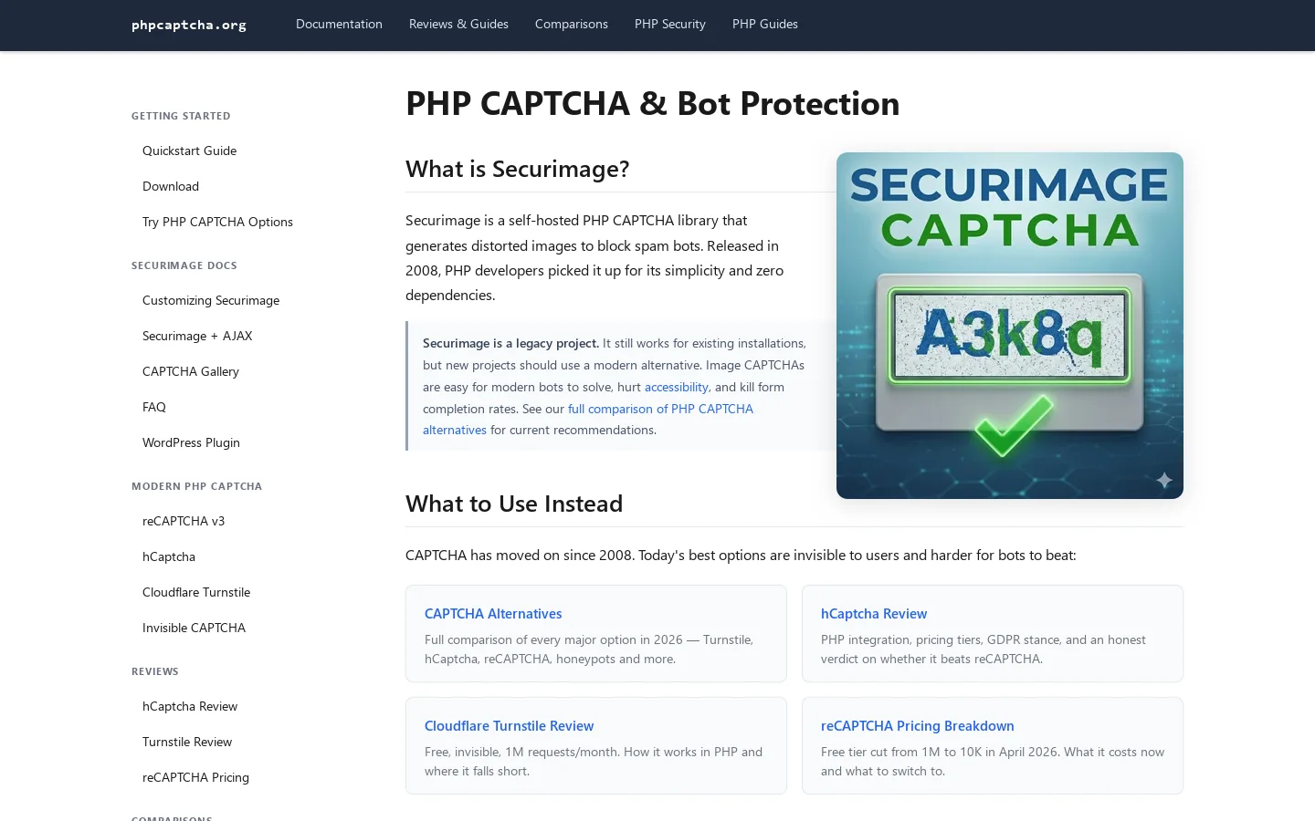 PHP CAPTCHA Guide Homepage screenshot