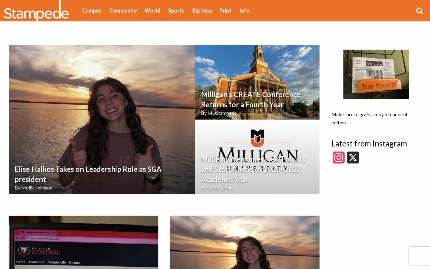 Milligan Stampede Homepage screenshot