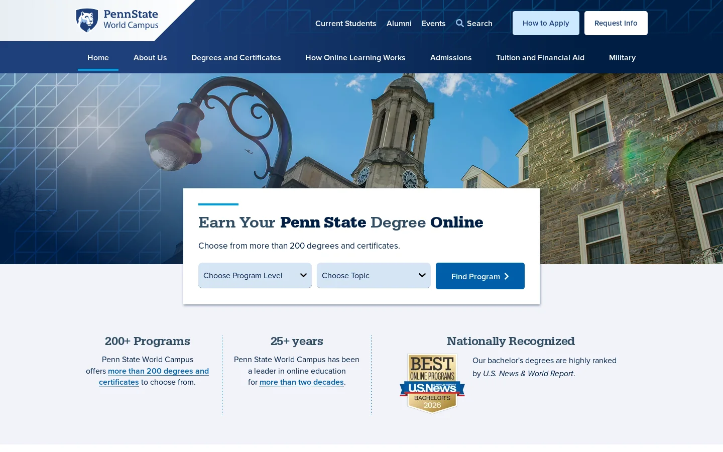 Penn State World Campus - Degrees, Certificates, and Courses Offered Online Homepage screenshot