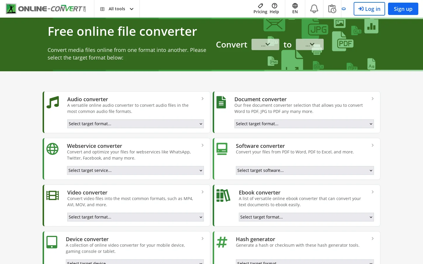 Online converter Homepage screenshot