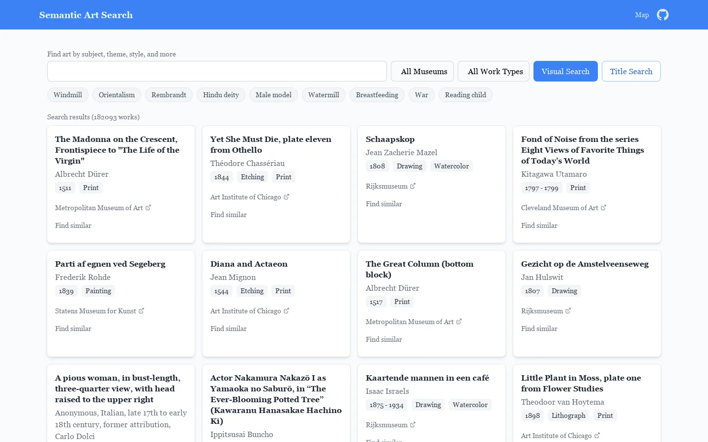 Semantic Art Search Homepage screenshot