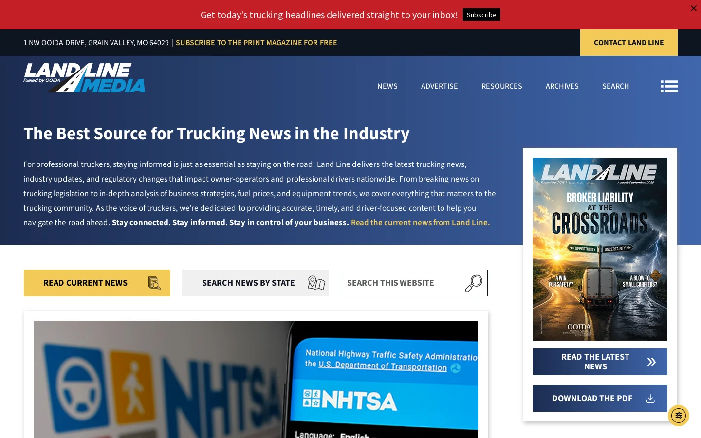 Leading Source For Trucking News & Industry Updates » Land Line Media Homepage screenshot