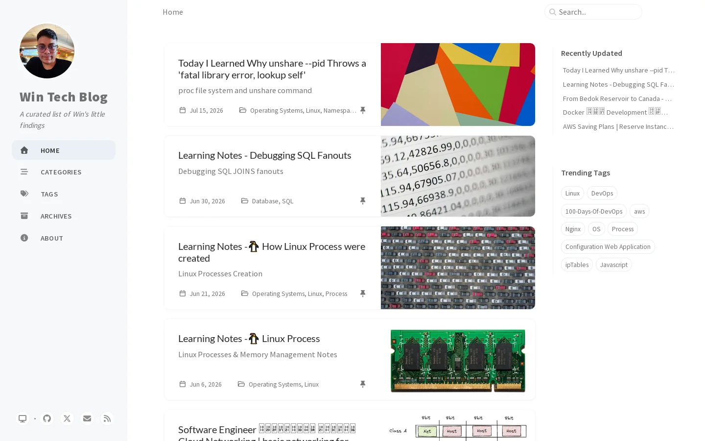 Win Tech Blog Homepage screenshot