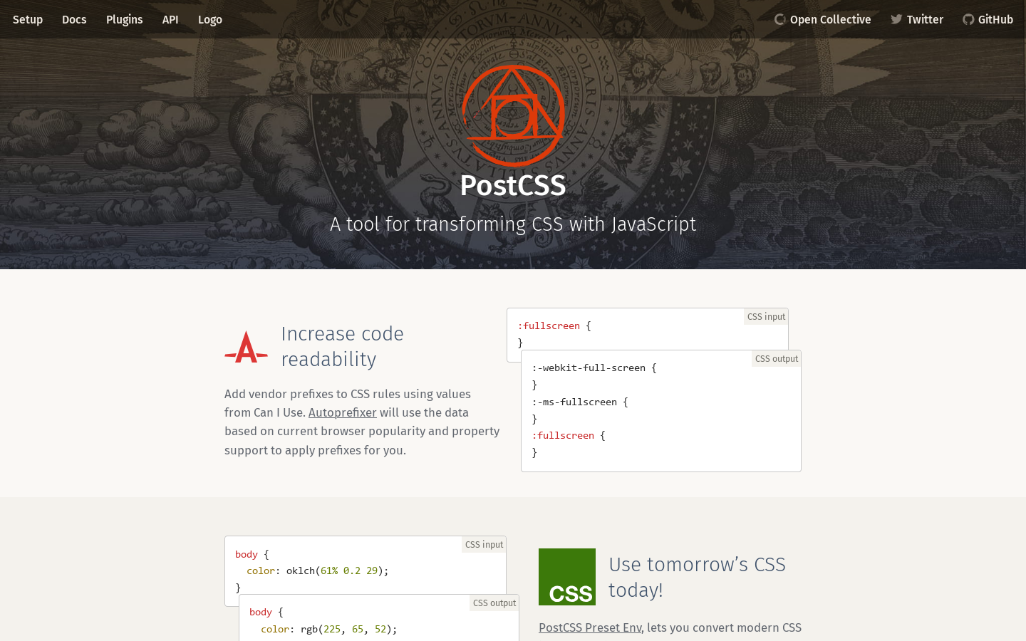 PostCSS Homepage screenshot