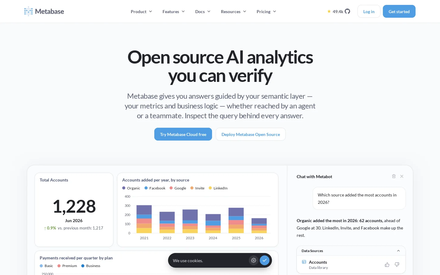 Metabase Homepage screenshot