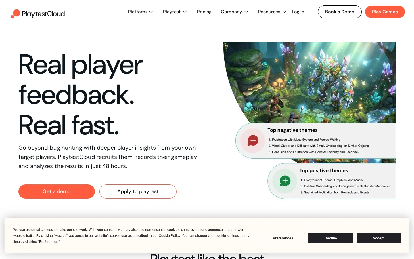 PlaytestCloud Homepage screenshot